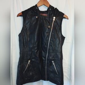 Miss London Vintage Faux Leather Zip Front Vest with Pockets women's size Large
